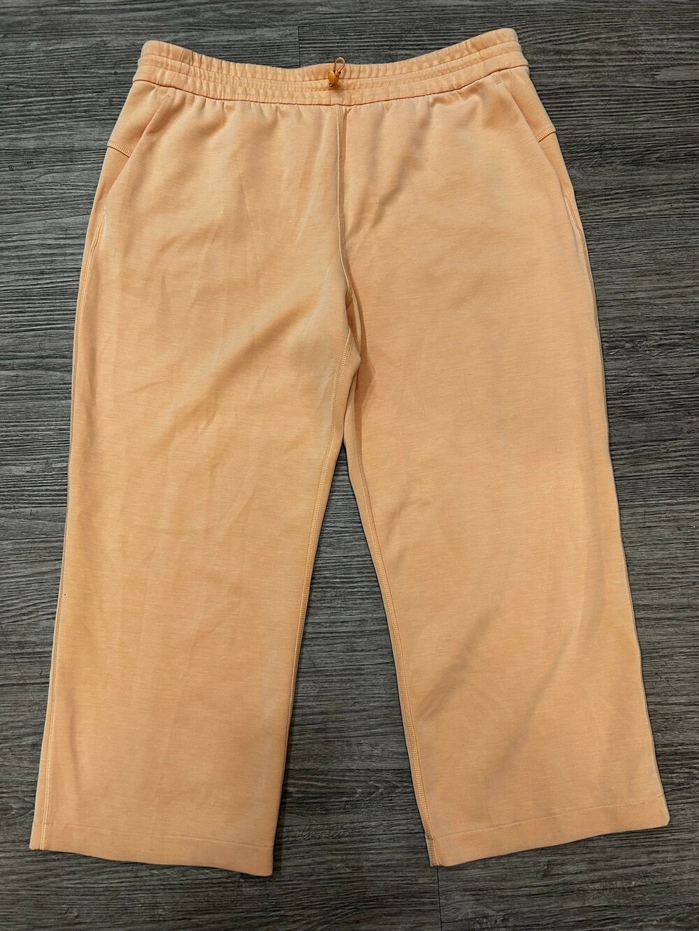 Lululemon Cropped Sweatpants Size 14 Peach Melon Wide Leg Lounge Pants Drawcord